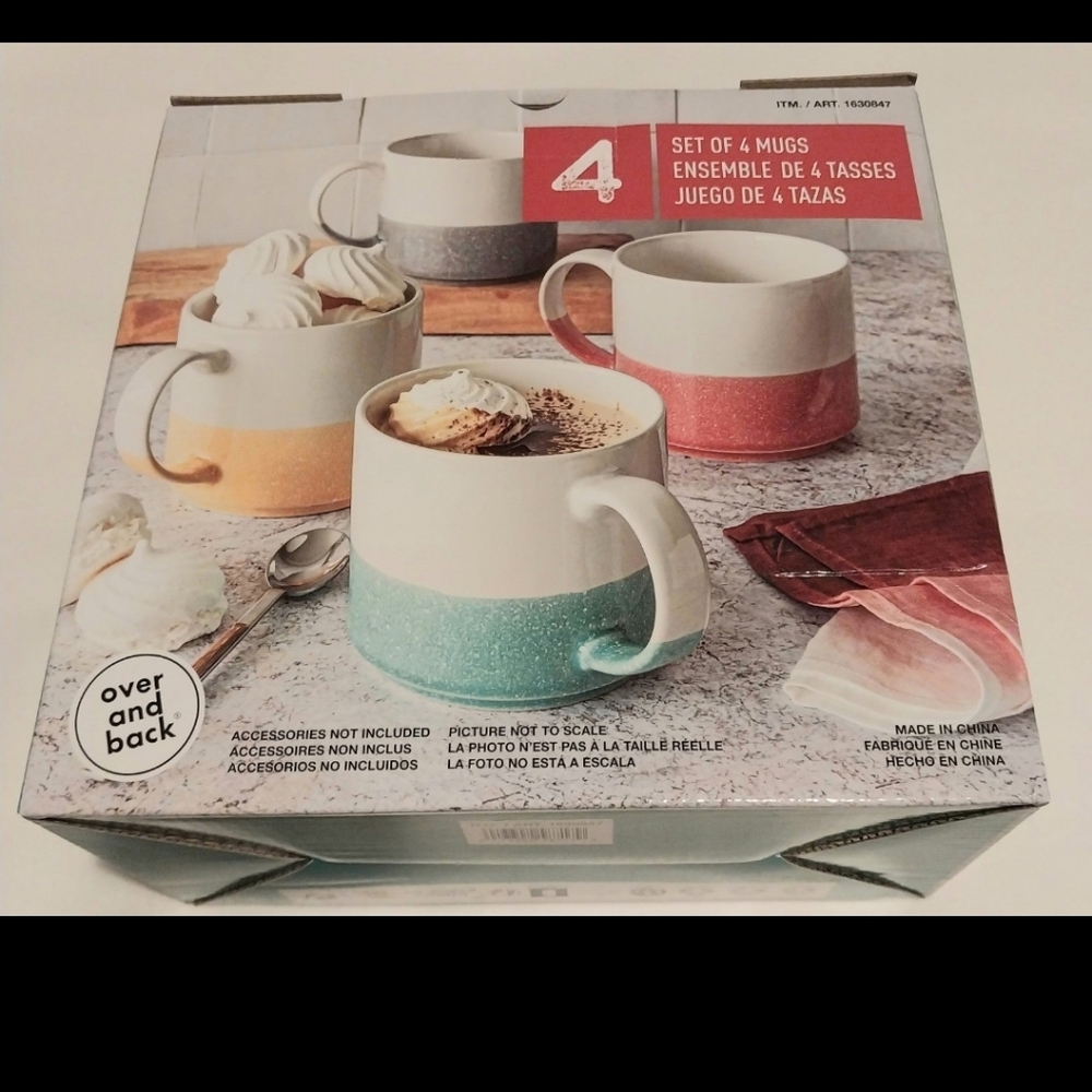 Over & Back:16 oz Porcelain Coffee Mugs Set, Stoneware Coffee & Tea Cups